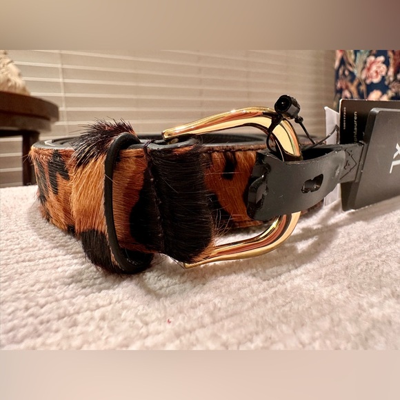 Ralph Lauren Women’s 100% Cow Leather Real Fur Leopard Print Belt. Size XL NWT - Picture 1 of 14